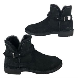 🆕 UGG Elisa Black Suede Moto-Chic Short Boots